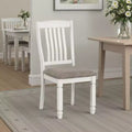 Royal Hampton Side Dining Chair Set of 2, Rustic White Wood, Gray Fabric, Slat Back