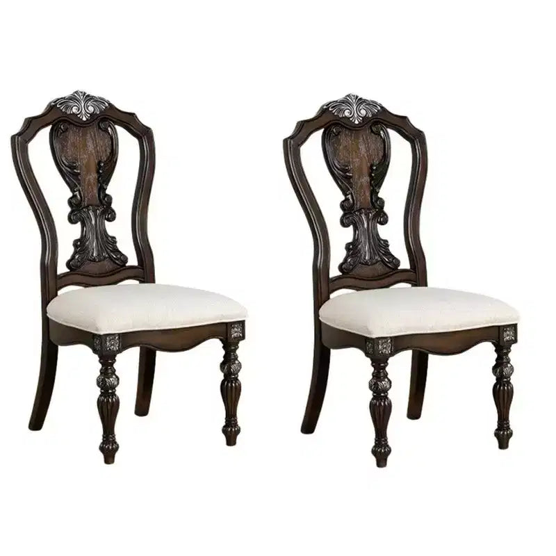 Ensemble de 2 chaises de salle à manger d'appoint, en bois brun foncé sculpté et orné
