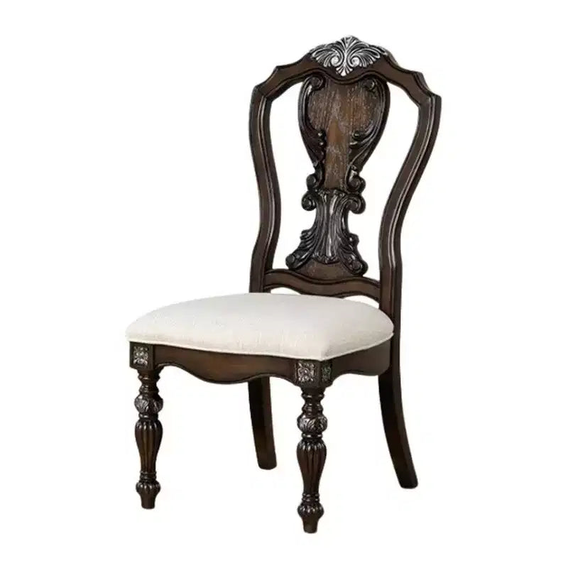 Ensemble de 2 chaises de salle à manger d'appoint, en bois brun foncé sculpté et orné