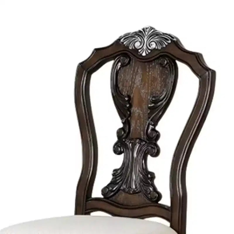 Ensemble de 2 chaises de salle à manger d'appoint, en bois brun foncé sculpté et orné