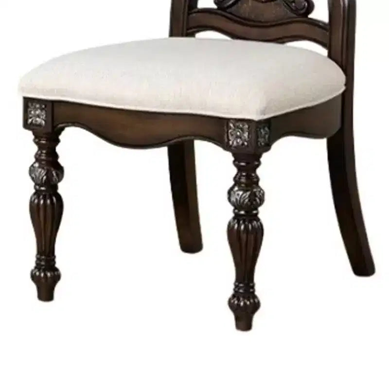 Ensemble de 2 chaises de salle à manger d'appoint, en bois brun foncé sculpté et orné