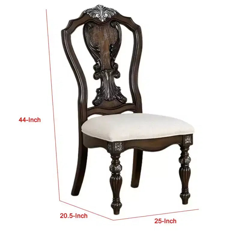 Ensemble de 2 chaises de salle à manger d'appoint, en bois brun foncé sculpté et orné