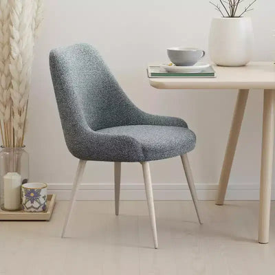 Royal Hampton Side Dining Chair Set of 2, Light Blue Boucle, Bone White Metal