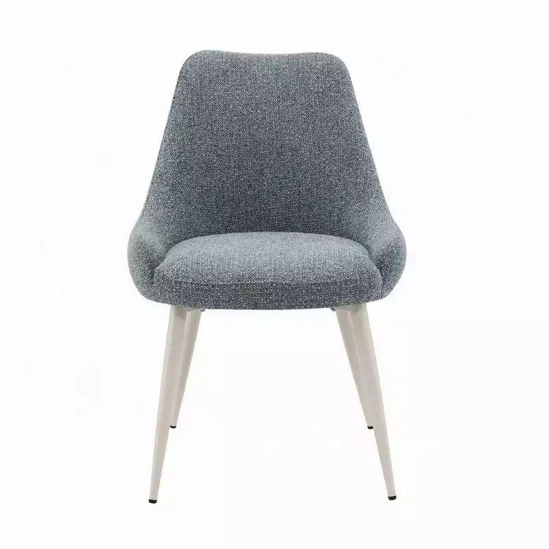 Lot de 2 chaises de salle à manger d'appoint, Bouclé bleu clair, Métal blanc cassé