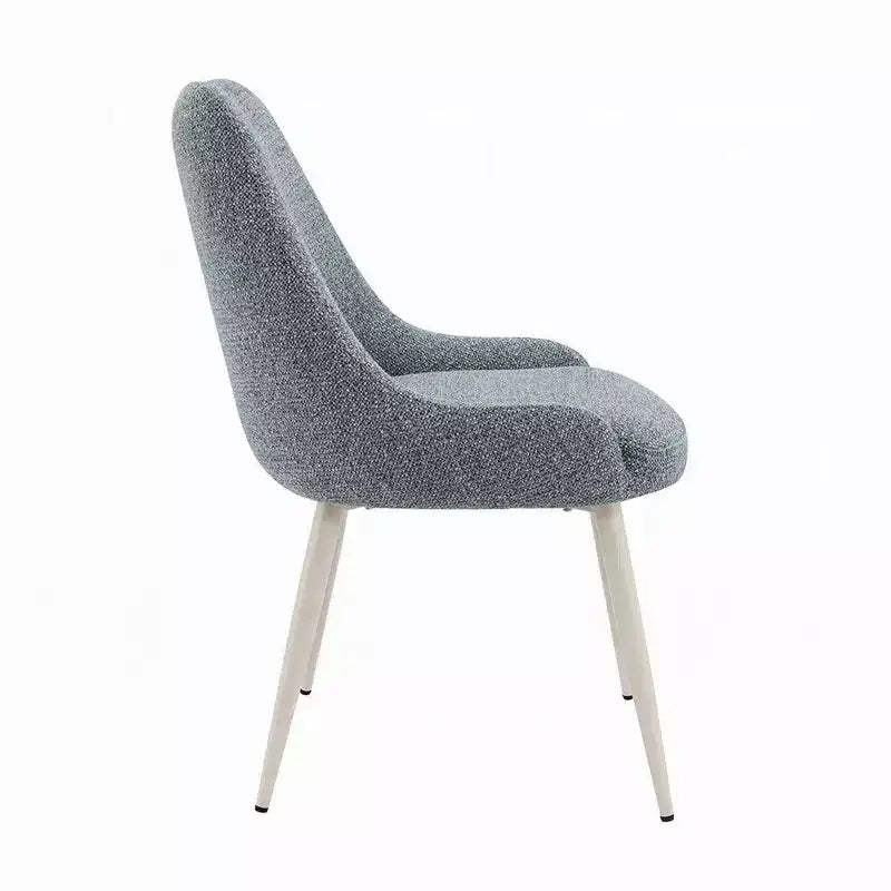 Lot de 2 chaises de salle à manger d'appoint, Bouclé bleu clair, Métal blanc cassé