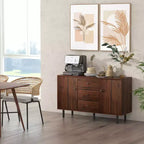 Bahut de Rangement, Meuble Bas avec 2 Placards, 3 Tiroirs et Étagères Réglables, Table de Buffet pour Salon, Entrée, Marron Rustique