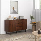 Bahut de Rangement, Meuble Bas avec 2 Placards, 3 Tiroirs et Étagères Réglables, Table de Buffet pour Salon, Entrée, Marron Rustique