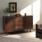 Bahut de Rangement, Meuble Bas avec 2 Placards, 3 Tiroirs et Étagères Réglables, Table de Buffet pour Salon, Entrée, Marron Rustique