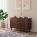 Bahut de Rangement, Meuble Bas avec 2 Placards, 3 Tiroirs et Étagères Réglables, Table de Buffet pour Salon, Entrée, Marron Rustique