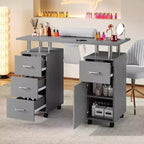 Bureau de poste d'ongle avec collecteur de poussière électrique, 4 tiroirs, armoire de rangement, repose-poignet et roulettes verrouillables, table de manucure pour salon et maison