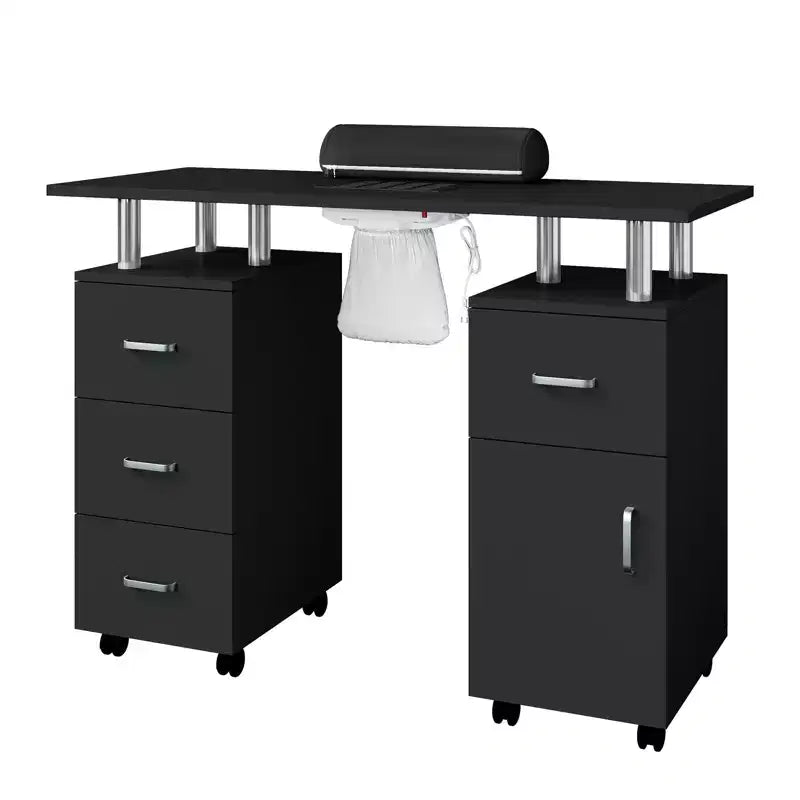 Bureau de poste d'ongle avec collecteur de poussière électrique, 4 tiroirs, armoire de rangement, repose-poignet et roulettes verrouillables, table de manucure pour salon et maison