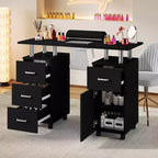 Bureau de poste d'ongle avec collecteur de poussière électrique, 4 tiroirs, armoire de rangement, repose-poignet et roulettes verrouillables, table de manucure pour salon et maison