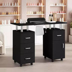 COZONY Nail Station Desk with Electric Dust Collector, 4 Drawers, Storage Cabinet, Wrist Rest & Lockable Wheels, Manicure Table for Salon and Home