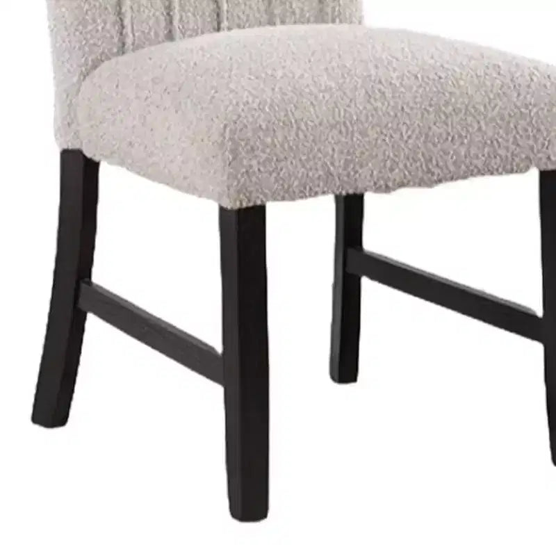 Ensemble de 2 chaises de salle à manger, bouclé gris capitonné vertical, noir