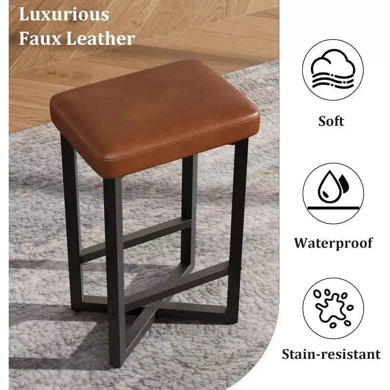 Tabourets de bar modernes lot de 2/4, tabourets de bar sans dossier hauteur de comptoir de 62,5 cm, sièges rembourrés en cuir PU avec cadre en X en métal et repose-pieds, pour la maison