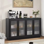 4 portes en verre canneléGrand meuble en bois avec meuble de rangement moderne pour le salon, la salle à manger,