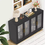4 portes en verre canneléGrand meuble en bois avec meuble de rangement moderne pour le salon, la salle à manger,