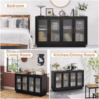 4 portes en verre canneléGrand meuble en bois avec meuble de rangement moderne pour le salon, la salle à manger,