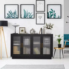4 portes en verre canneléGrand meuble en bois avec meuble de rangement moderne pour le salon, la salle à manger,