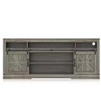 Meuble TV de style rustique pour téléviseur de 75 pouces, meuble de divertissement avec rangement semi-ouvert et portes de grange, console TV avec étagère réglable