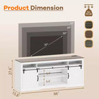 Meuble TV de style rustique pour téléviseur de 75 pouces, meuble de divertissement avec rangement semi-ouvert et portes de grange, console TV avec étagère réglable