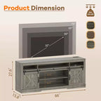 Meuble TV de style rustique pour téléviseur de 75 pouces, meuble de divertissement avec rangement semi-ouvert et portes de grange, console TV avec étagère réglable