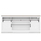 Meuble TV de style rustique pour téléviseur de 75 pouces, meuble de divertissement avec rangement semi-ouvert et portes de grange, console TV avec étagère réglable
