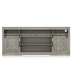 Meuble TV de style rustique pour téléviseur de 75 pouces, meuble de divertissement avec rangement semi-ouvert et portes de grange, console TV avec étagère réglable