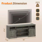 Meuble TV de style rustique pour téléviseur de 75 pouces, meuble de divertissement avec rangement semi-ouvert et portes de grange, console TV avec étagère réglable