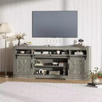 Farmhouse TV Stand for 75 Television, Entertainment Center with Semi-Open Storage & Barn Doors, Media TV Console Table with Adjustable Shelf