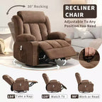 Fauteuil inclinable surdimensionné en tissu pivotant à 360° avec fonction chauffante et massante, large fauteuil inclinable paresseux pour adultes