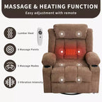 Fauteuil inclinable surdimensionné en tissu pivotant à 360° avec fonction chauffante et massante, large fauteuil inclinable paresseux pour adultes