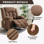 Fauteuil inclinable surdimensionné en tissu pivotant à 360° avec fonction chauffante et massante, large fauteuil inclinable paresseux pour adultes