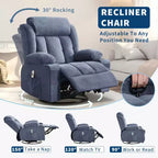 Fauteuil inclinable surdimensionné en tissu pivotant à 360° avec fonction chauffante et massante, large fauteuil inclinable paresseux pour adultes