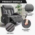 Fauteuil inclinable surdimensionné en tissu pivotant à 360° avec fonction chauffante et massante, large fauteuil inclinable paresseux pour adultes