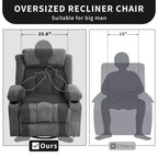 Fauteuil inclinable surdimensionné en tissu pivotant à 360° avec fonction chauffante et massante, large fauteuil inclinable paresseux pour adultes
