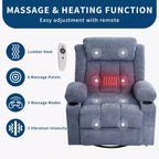 Fauteuil inclinable surdimensionné en tissu pivotant à 360° avec fonction chauffante et massante, large fauteuil inclinable paresseux pour adultes
