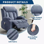 Fauteuil inclinable surdimensionné en tissu pivotant à 360° avec fonction chauffante et massante, large fauteuil inclinable paresseux pour adultes