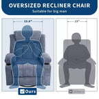 Fauteuil inclinable surdimensionné en tissu pivotant à 360° avec fonction chauffante et massante, large fauteuil inclinable paresseux pour adultes