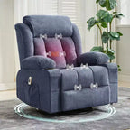 GustoWave Oversized Fabric 360 Swivel Rocking Recliner Chair with Heat and Massage, Extra Wide Lazy Recliner Sofa Chair for Adults