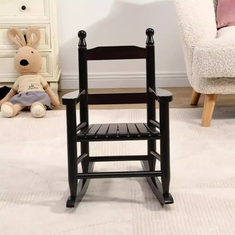 Fauteuil à bascule pour enfants, conception robuste en bois dur avec dossier à lattes, sûr et confortable, facile à assembler