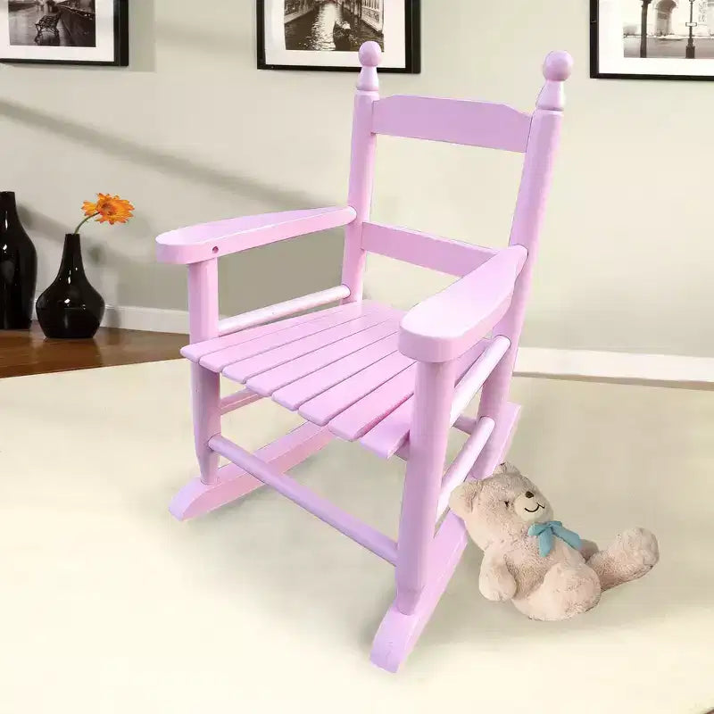 Fauteuil à bascule pour enfants, conception robuste en bois dur avec dossier à lattes, sûr et confortable, facile à assembler