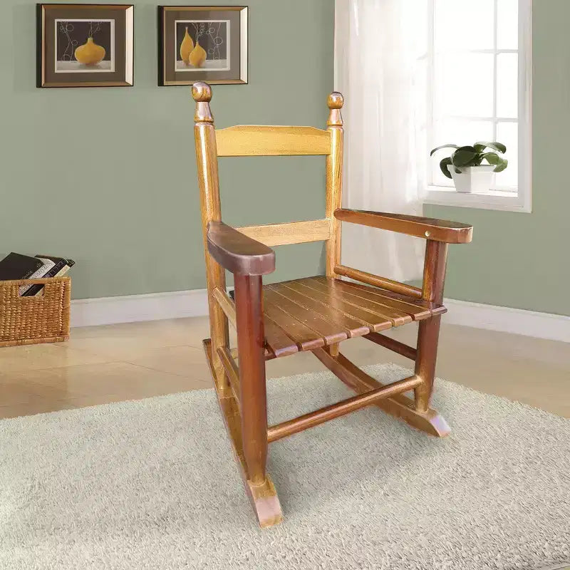 Fauteuil à bascule pour enfants, conception robuste en bois dur avec dossier à lattes, sûr et confortable, facile à assembler