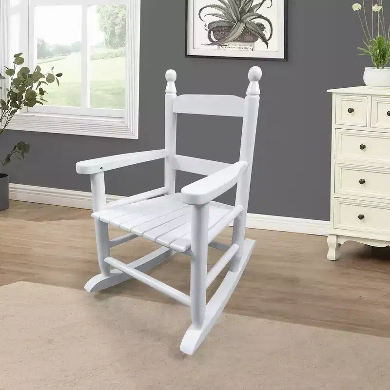 Fauteuil à bascule pour enfants, conception robuste en bois dur avec dossier à lattes, sûr et confortable, facile à assembler