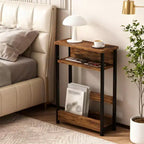 Table d'appoint de canapé moderne, table de bout étroite à 3 niveaux en bois, table de chevet de chambre mince, table de chevet d'appoint pour petit espace salon chambre