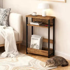Table d'appoint de canapé moderne, table de bout étroite à 3 niveaux en bois, table de chevet de chambre mince, table de chevet d'appoint pour petit espace salon chambre