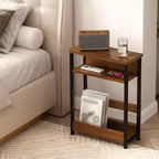Table d'appoint de canapé moderne, table de bout étroite à 3 niveaux en bois, table de chevet de chambre mince, table de chevet d'appoint pour petit espace salon chambre