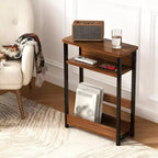 Table d'appoint de canapé moderne, table de bout étroite à 3 niveaux en bois, table de chevet de chambre mince, table de chevet d'appoint pour petit espace salon chambre