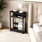 Table d'appoint de canapé moderne, table de bout étroite à 3 niveaux en bois, table de chevet de chambre mince, table de chevet d'appoint pour petit espace salon chambre