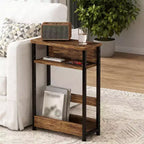 Table d'appoint de canapé moderne, table de bout étroite à 3 niveaux en bois, table de chevet de chambre mince, table de chevet d'appoint pour petit espace salon chambre
